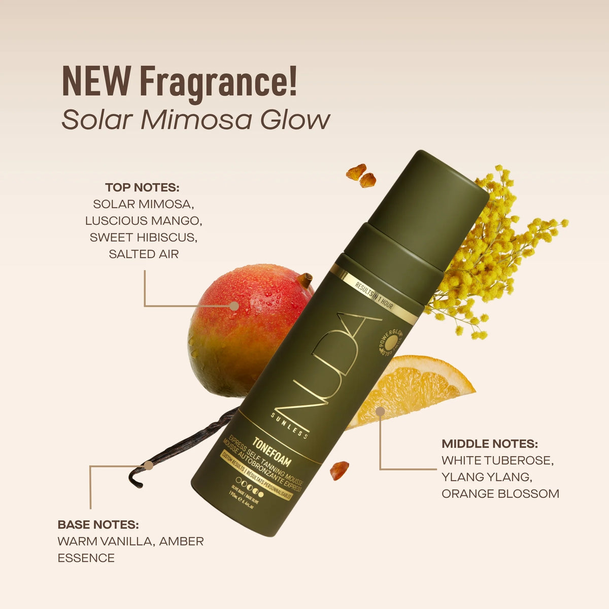 NUDA Tonefoam- Express Tanning Mousse-Olive Sunless Tanner available to buy online from RENU Laser & Skin in Mill Bay, BC on Vancouver Island