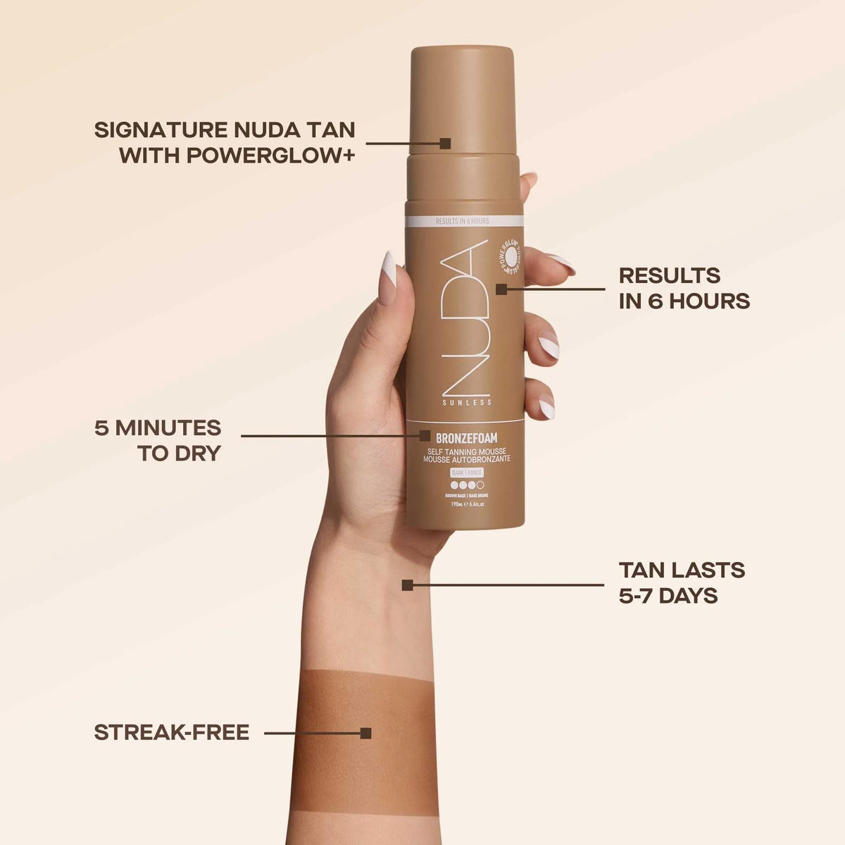 NUDA Bronzefoam- Self Tanning Mousse Sunless Tanner available to buy online from RENU Laser & Skin in Mill Bay, BC on Vancouver Island