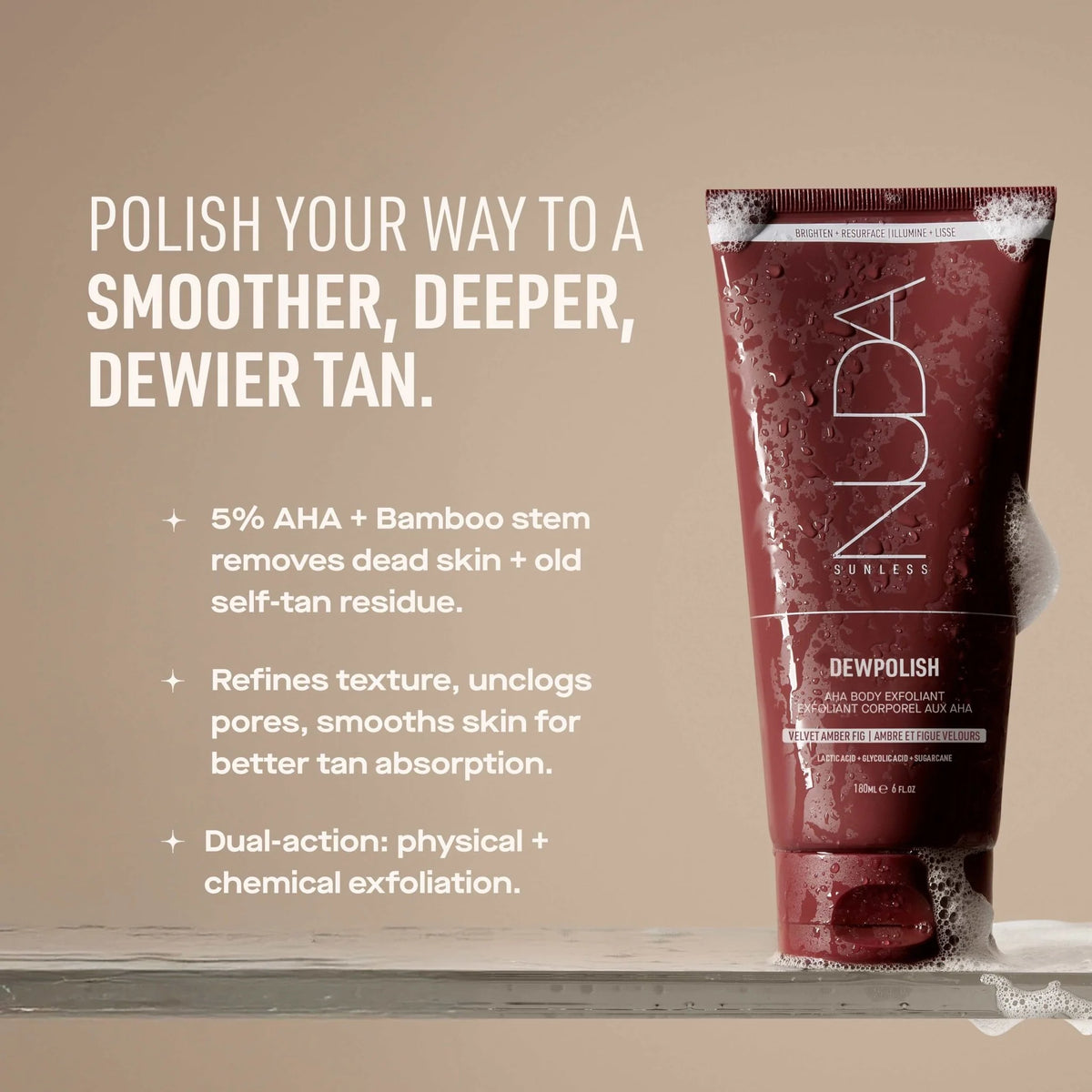 NUDA DewPolish Sunless Tanner available to buy online from RENU Laser & Skin in Mill Bay, BC on Vancouver Island