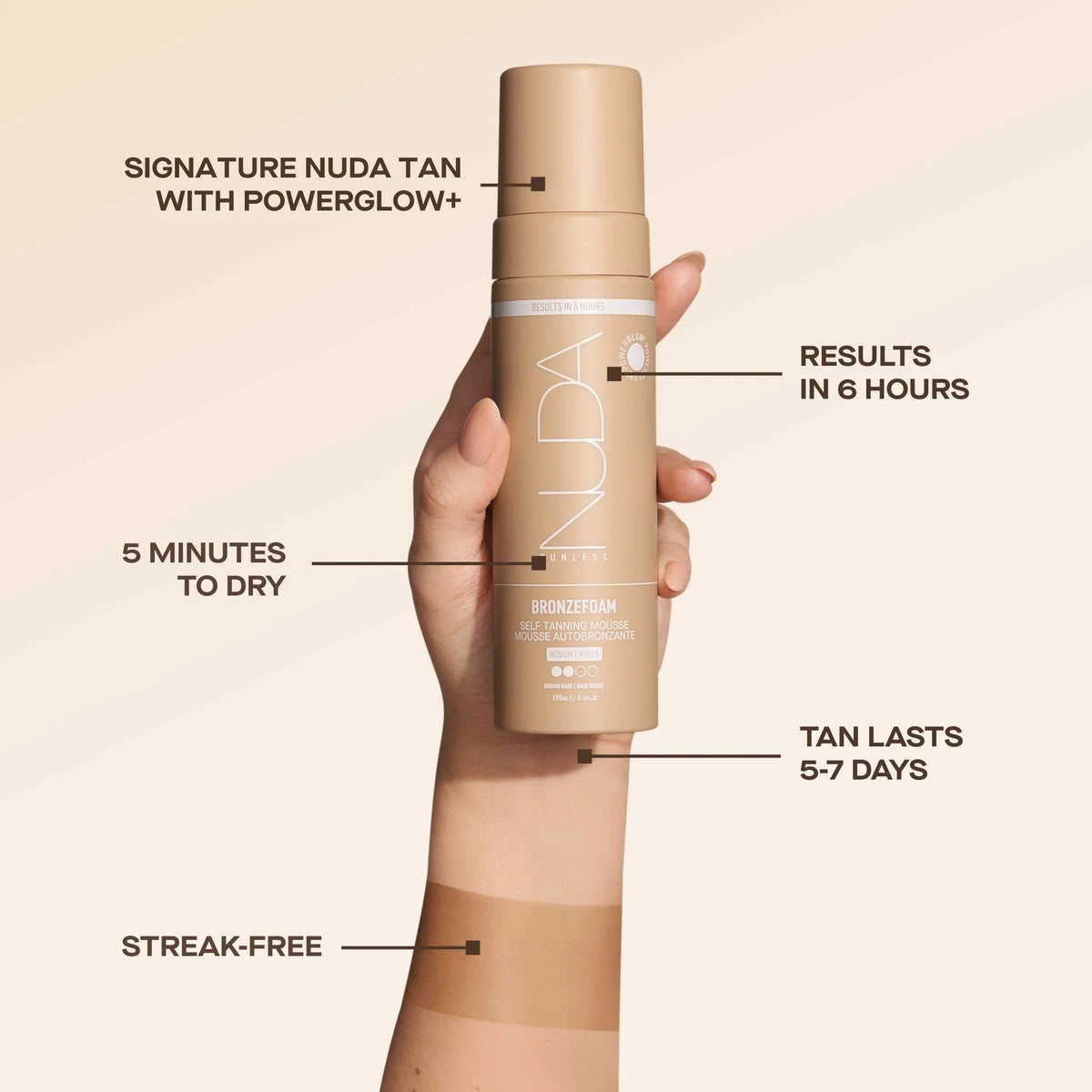 NUDA Bronzefoam- Self Tanning Mousse Sunless Tanner available to buy online from RENU Laser & Skin in Mill Bay, BC on Vancouver Island