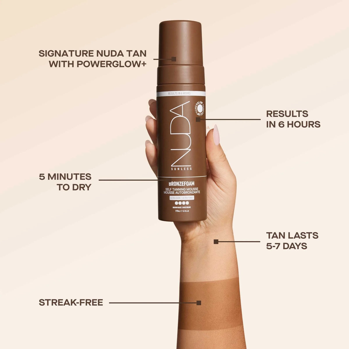 NUDA Bronzefoam- Self Tanning Mousse Sunless Tanner available to buy online from RENU Laser & Skin in Mill Bay, BC on Vancouver Island